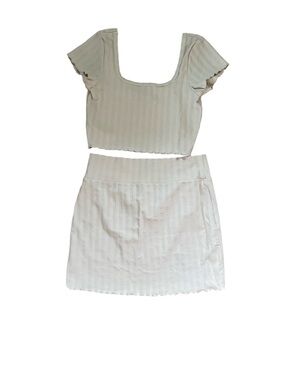 aerie Cream Ribbed Too & Mini Skirt Set